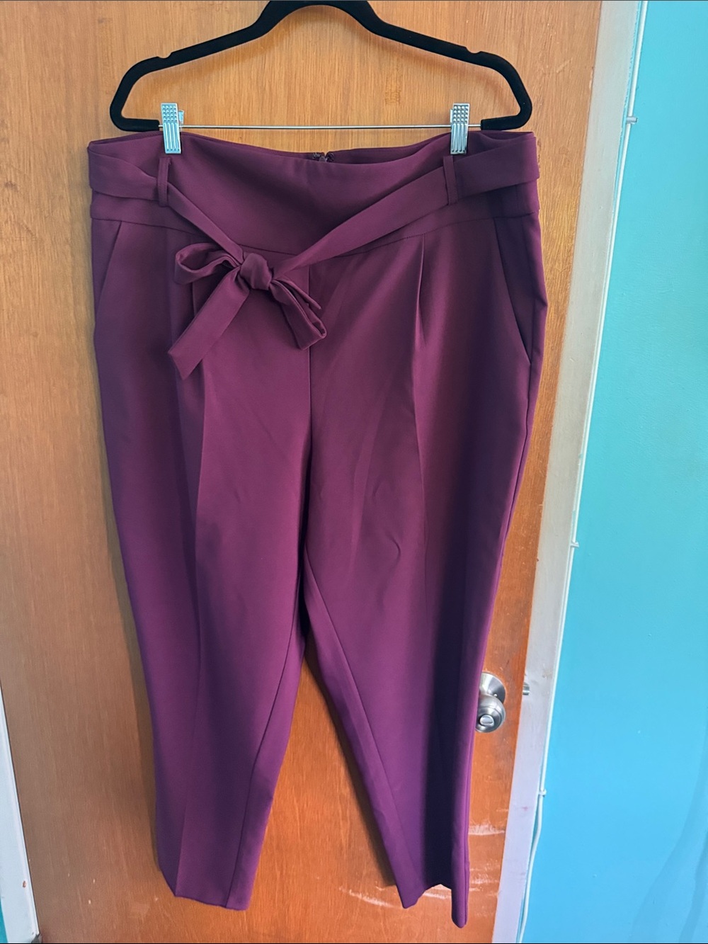 torrid Plum Tie-Belt Tapered Trousers